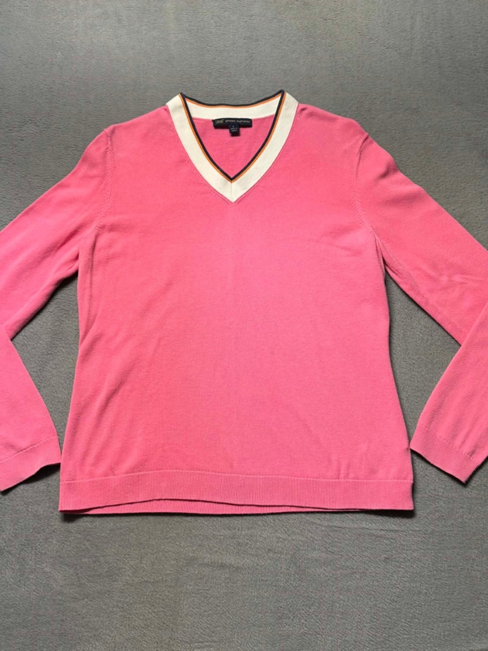 Brooks Brothers 346 Womens L V Neck Sweater Pink Preppy Classic Cotton EUC